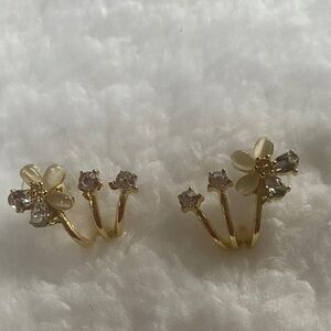 Elegant Gold and Cream Floral Earrings